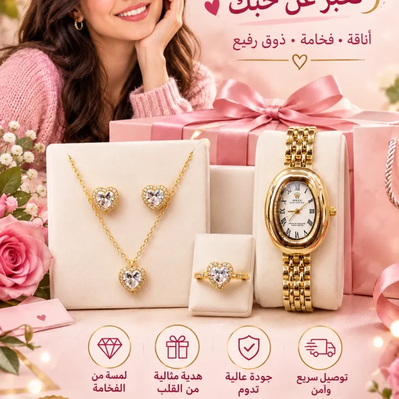 Parure Bijoux Femme Élégante Collier Bague amp Montre Dorée
