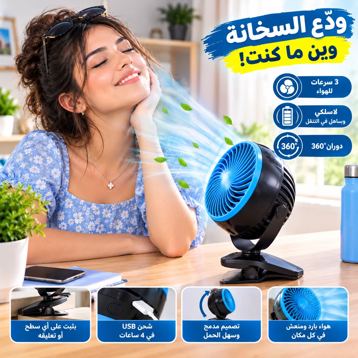 GO FUN Ventilateur Sans Fils Portable Rotatif amp Rechargeable