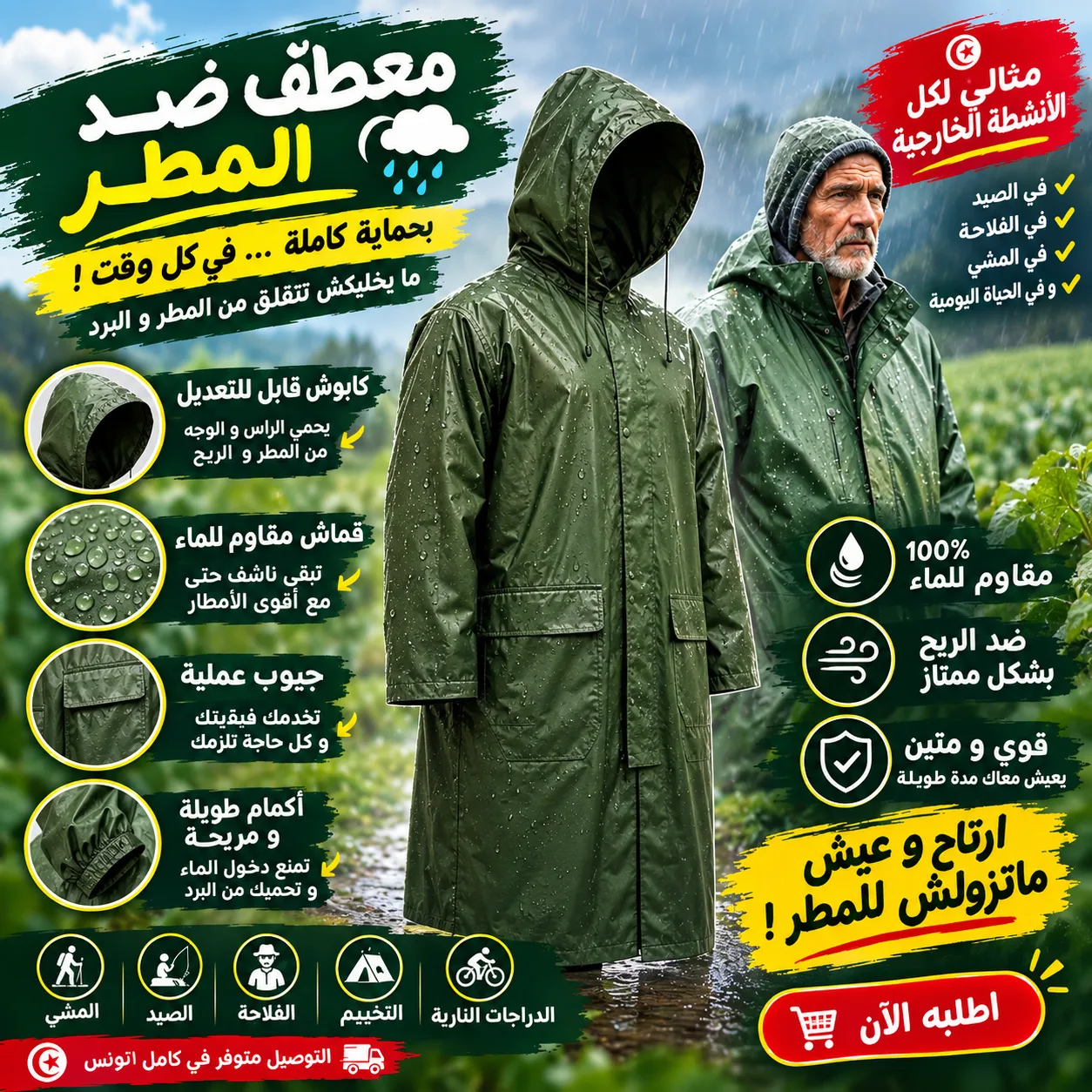 Manteau Imperméable Vert Protection Pluie